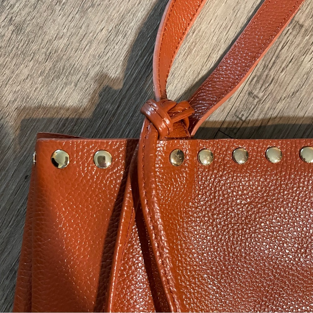 LAGGO Remy Cognac Tan Leather Studded Tassel Tote Bag - Picture 10 of 15